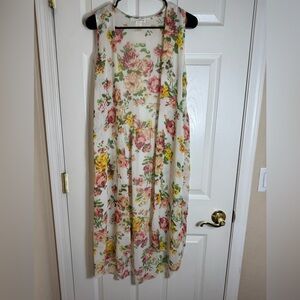 Minimi Floral Sleeveless Duster Vest kimono cover up Long Lightweight Open Front